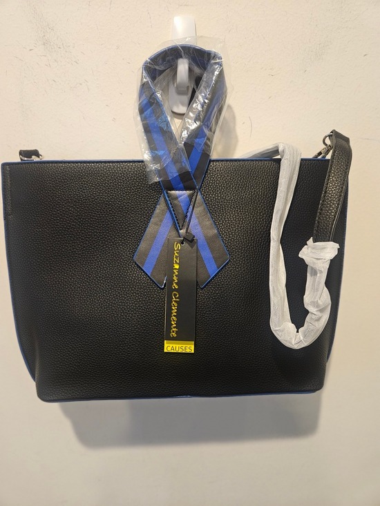 Suzanne Clemente Handbags - Suzanne Clemente NWT Black & Blue Faux Leather Tote Support Troops/Police Causes